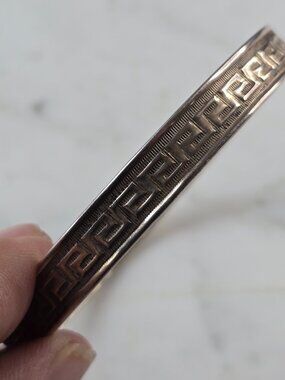 Womens Vintage Estate Sterling Silver Greek Key  Bangle Bracelet, 7.1g E4091